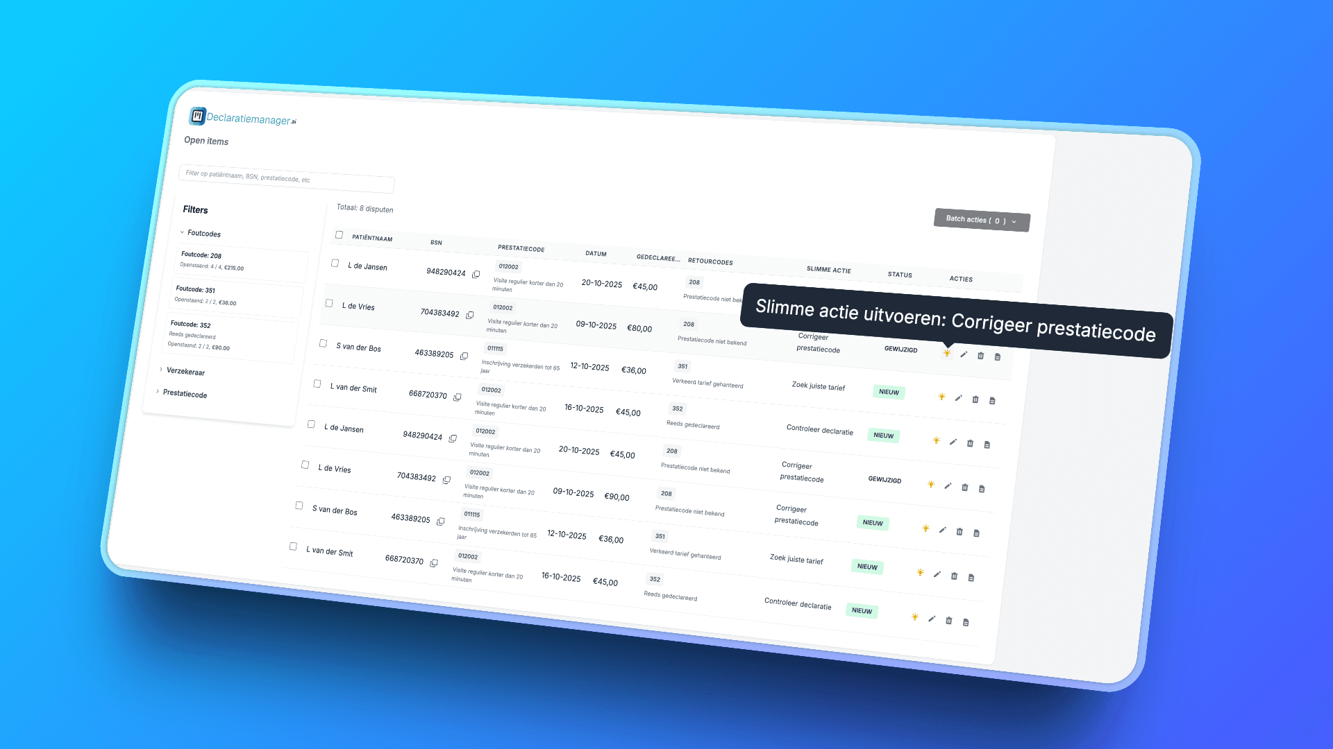 Declaratiemanager.ai Dashboard - Overzichtelijk declaratiebeheer voor huisartsen met automatische verwerking